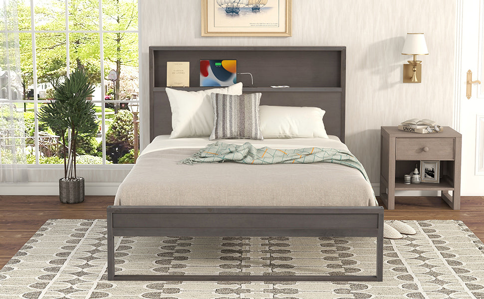 Mora Full Size Platform Bed Frame with Storage - Gray