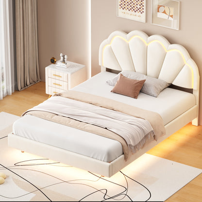 Atlantic Full Size Platform Bed Frame withe LED - Beige