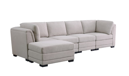 Kristin 4 Seat Linen Fabric Reversible Sectional Sofa with Ottoman - Light Gray