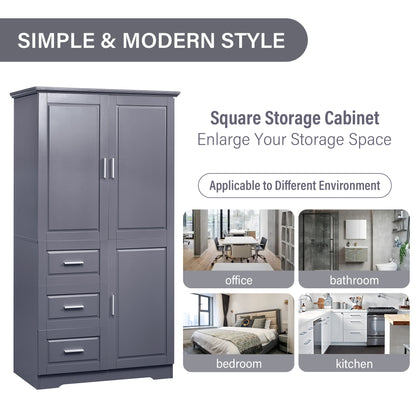 Lofty Cabinet with Doors Three Drawers - Grey