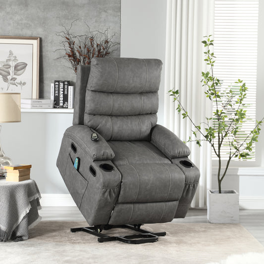 Elias Large Power Lift Recliner Chair with Massage - Gray