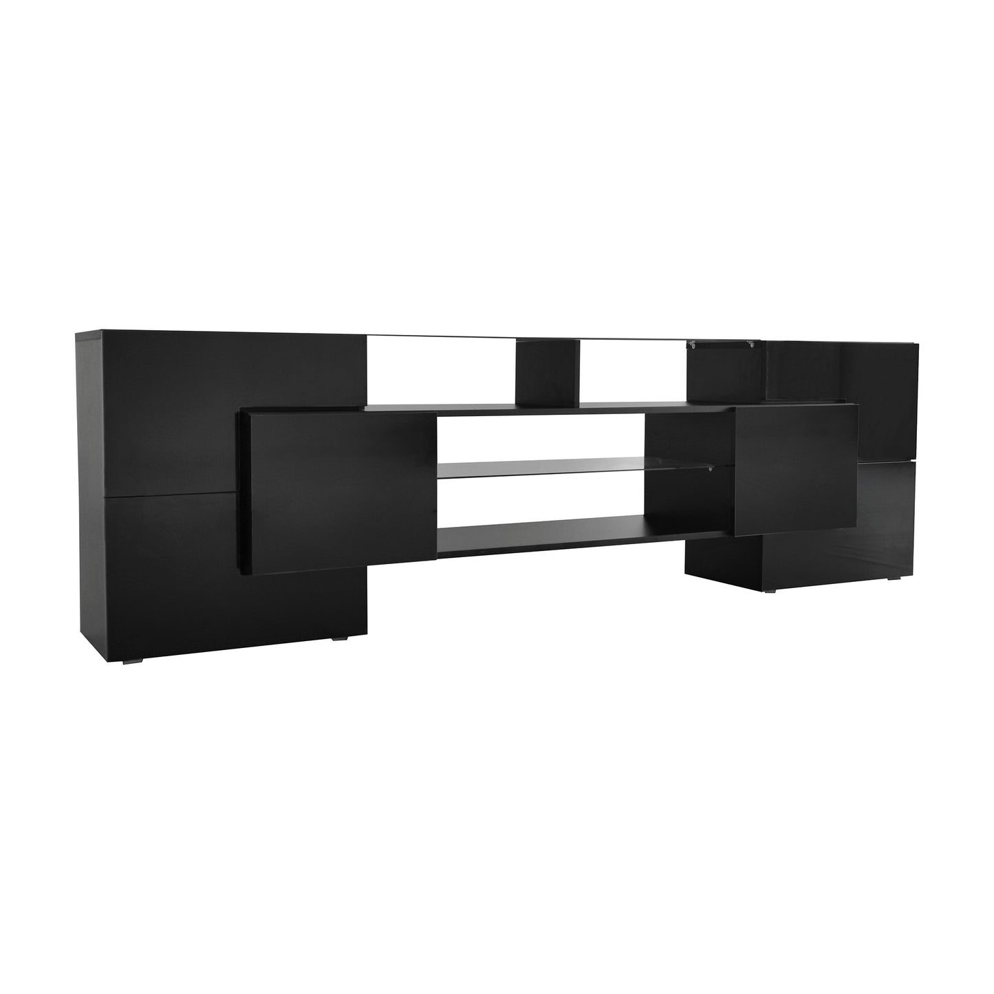 Trax TV Stand with 2 Illuminated Glass Shelves - Black