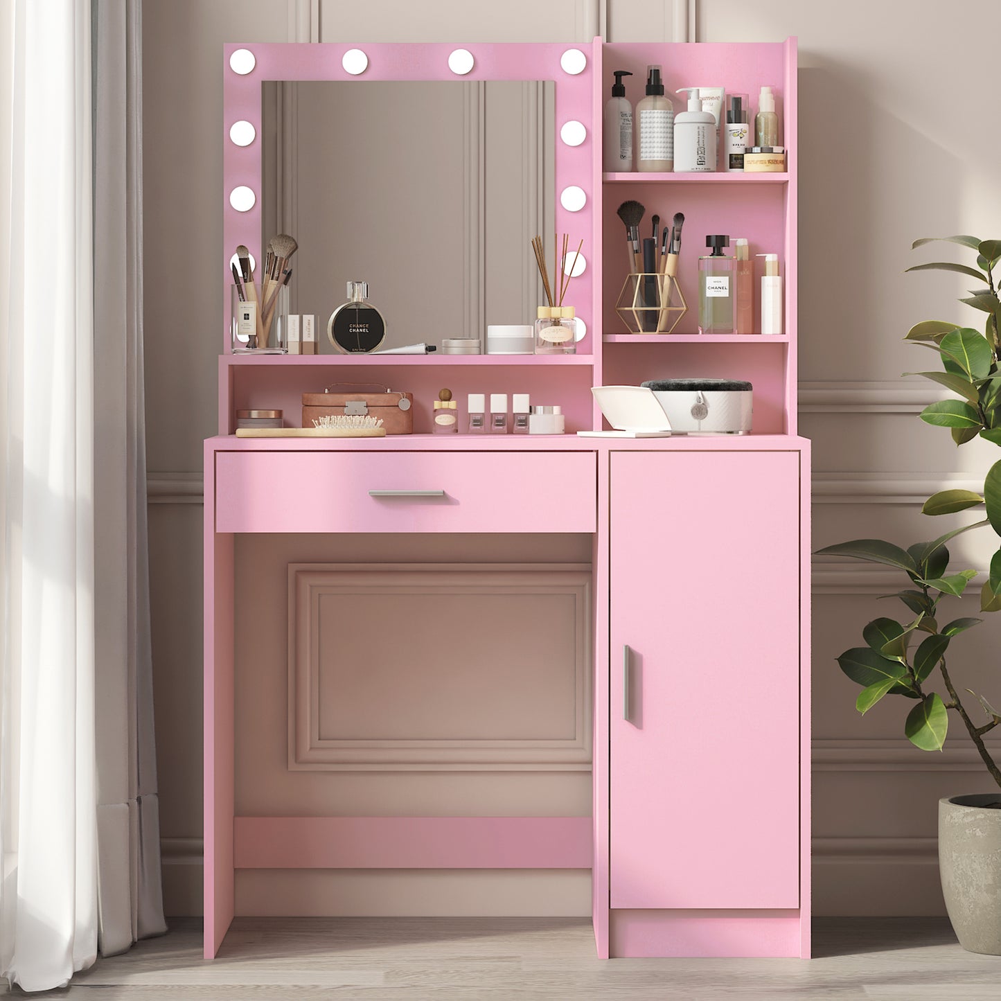 Vez Vanity Desk with Mirror & Light - White