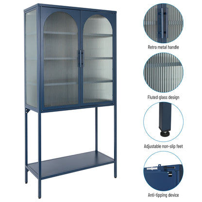 Arched II Glass Doors Floor Cabinet - Blue