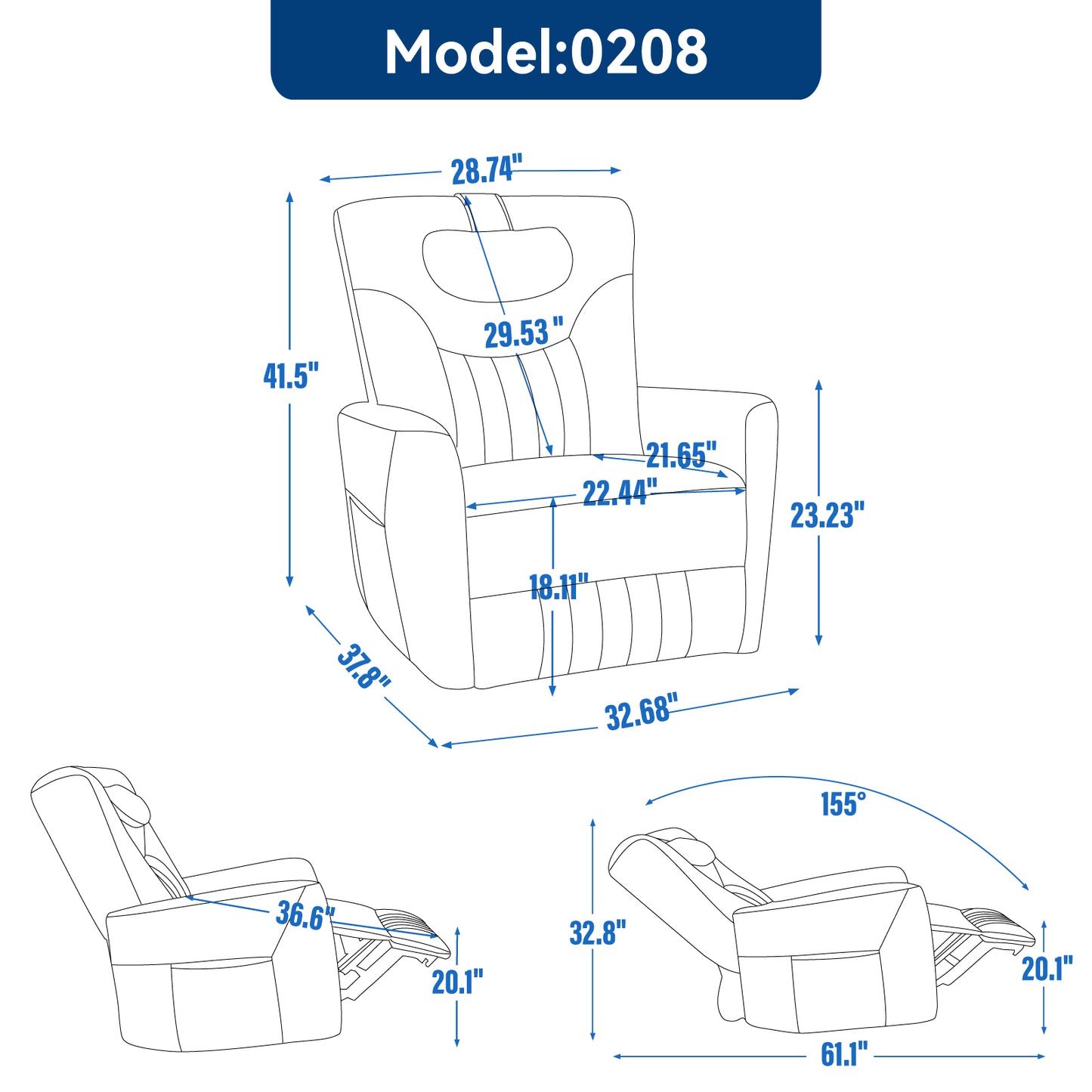 Davila Swivel and Rocker Power Recliner Chair with Lumbar and Neck Support - Blue