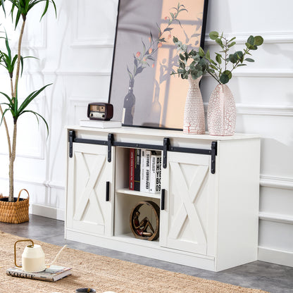 Wiz TV Stand with Sliding Barn Doors - White