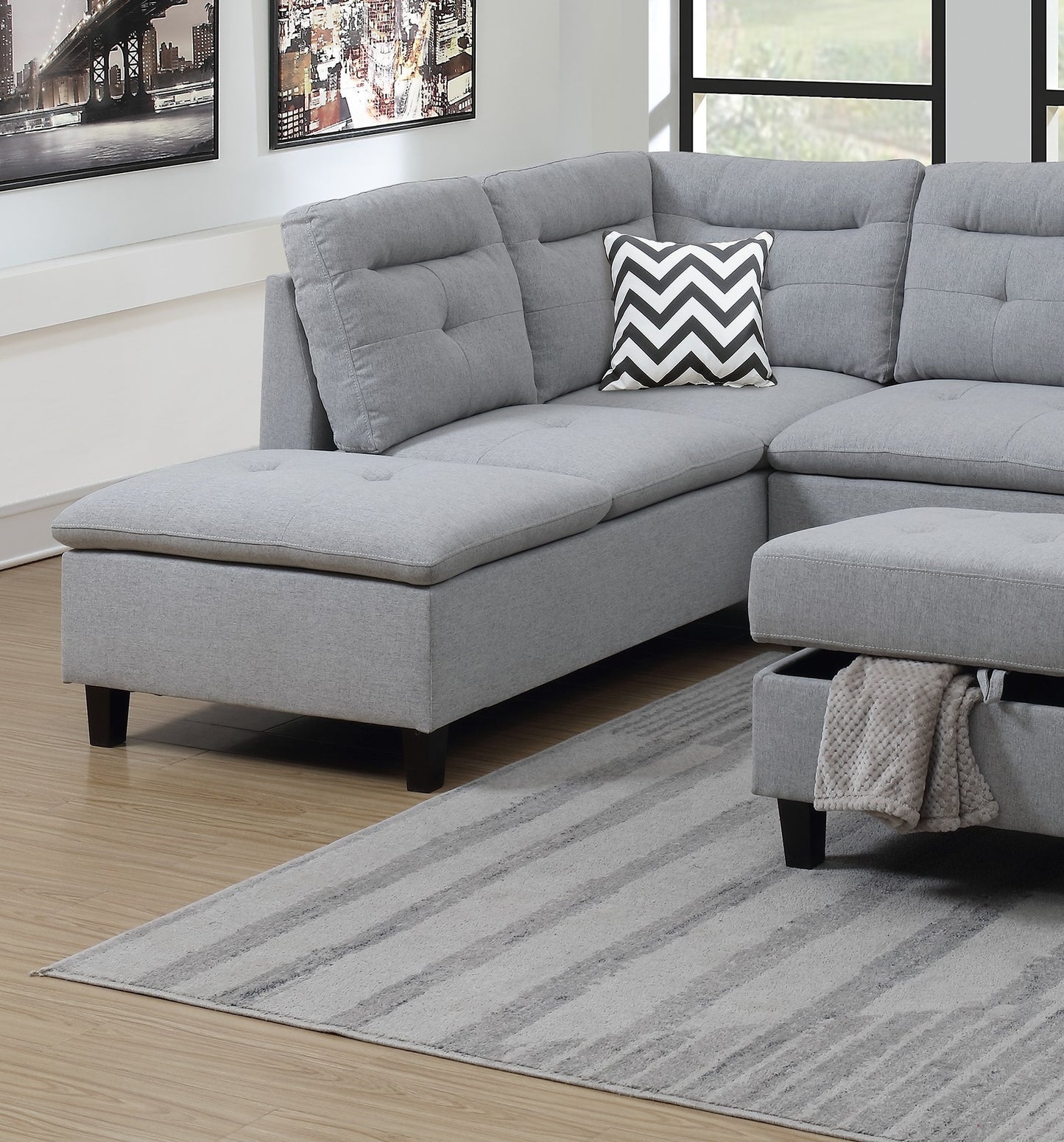 Lar Sectional Fabric Sofa w Ottoman - Gray