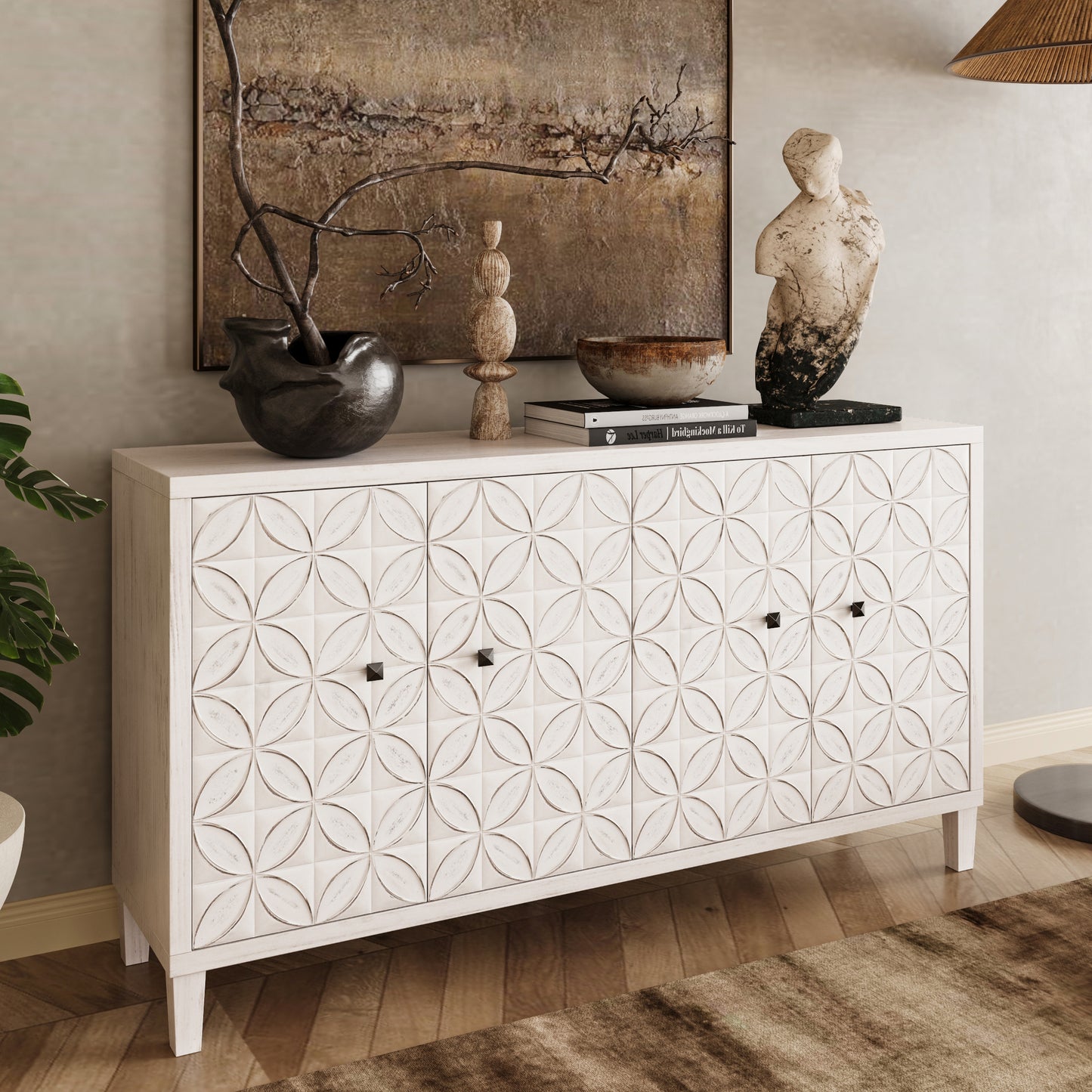 Layla Buffet Server Cabinet - White Washed