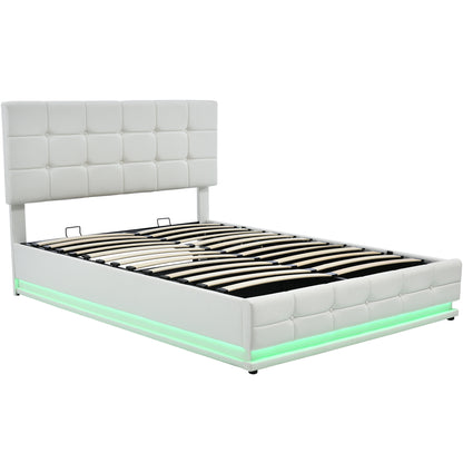 Luxury Dream Queen Bed with Smart Storage and LED Illumination - White