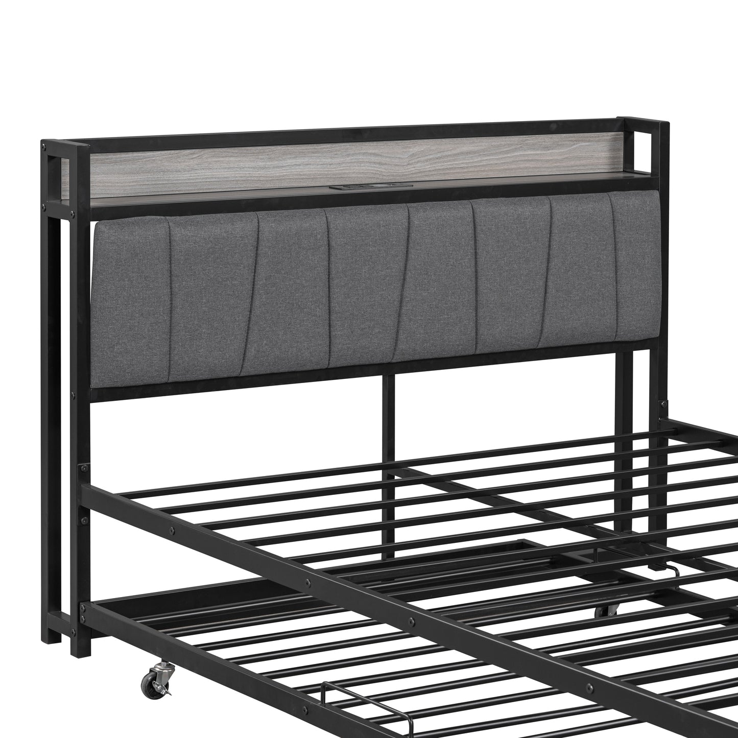 Quest Full Size Metal Platform Bed Frame with Trundle - Black