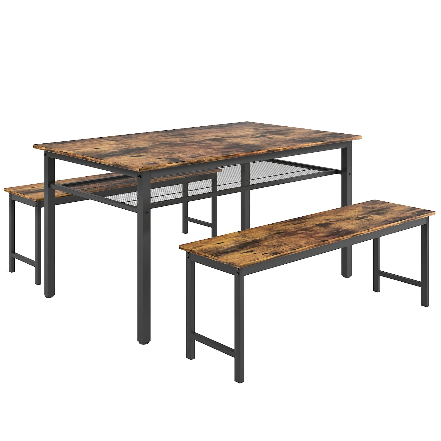 Moss 3pc Dining Set Farmhouse Table with 2 Benches - Brown