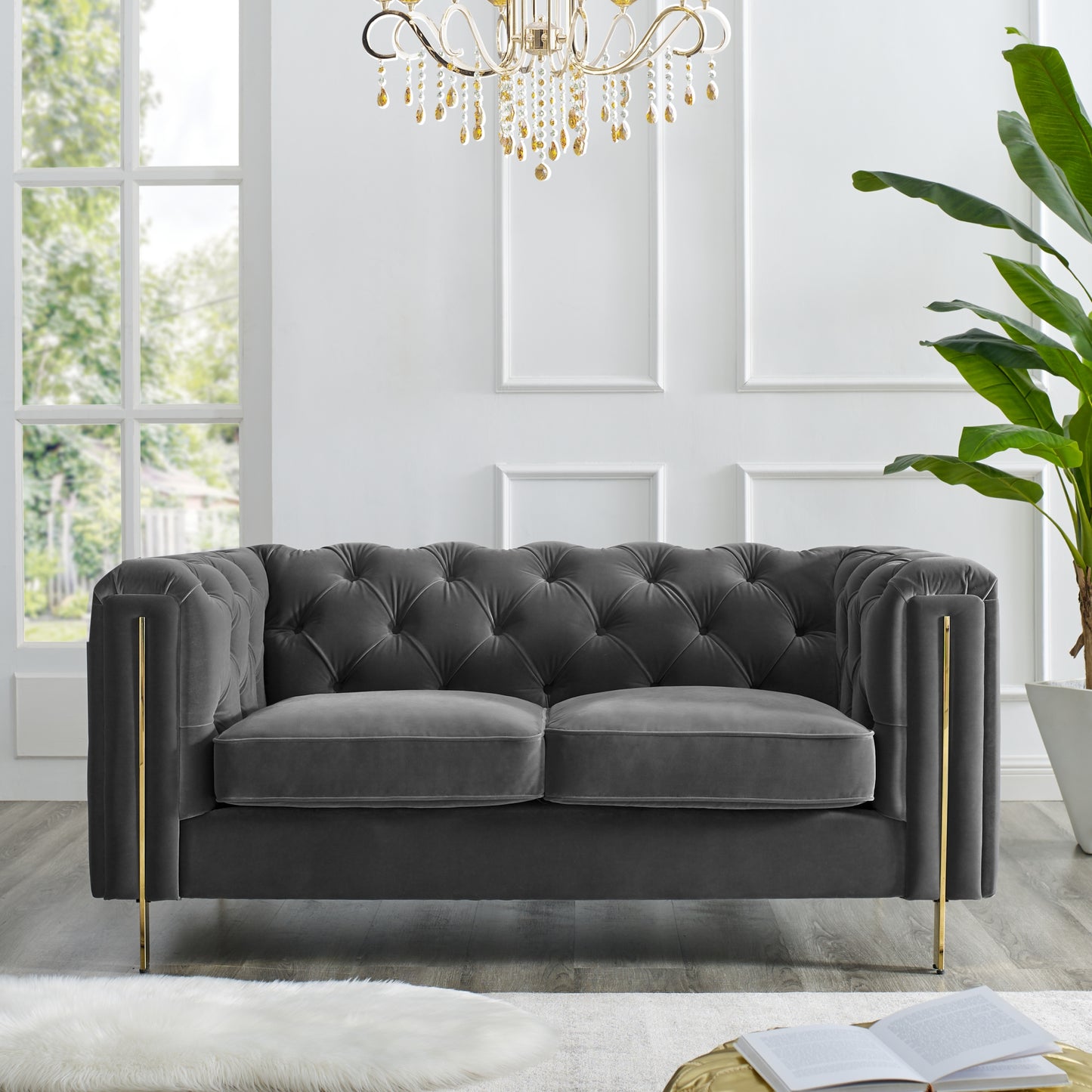 Charlene Velvet Loveseat - Dark Gray