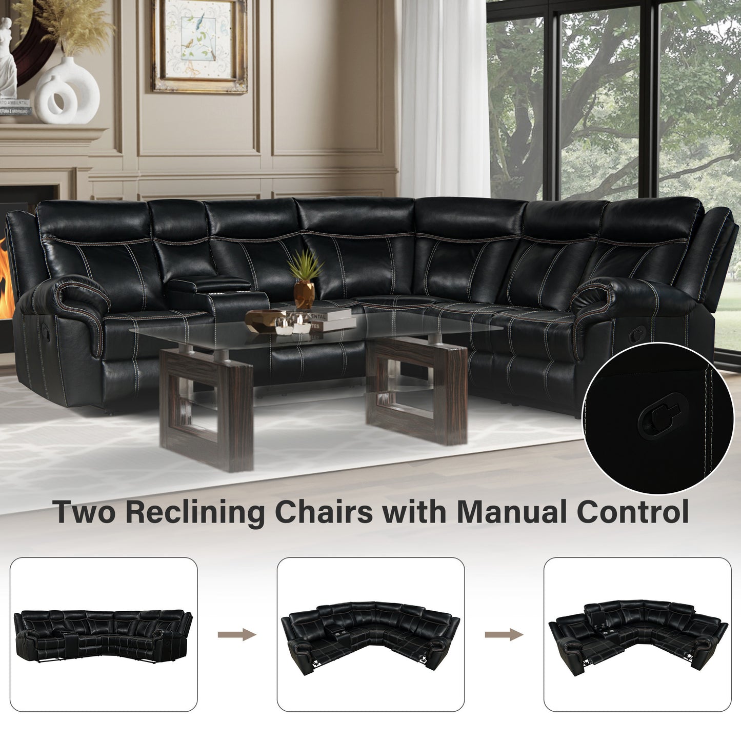 Ainka Sectional Manual Recliner - Black