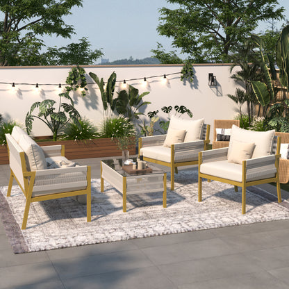 Mixon 4 Pc Patio Rope Sofa Set - Beige+Yellow