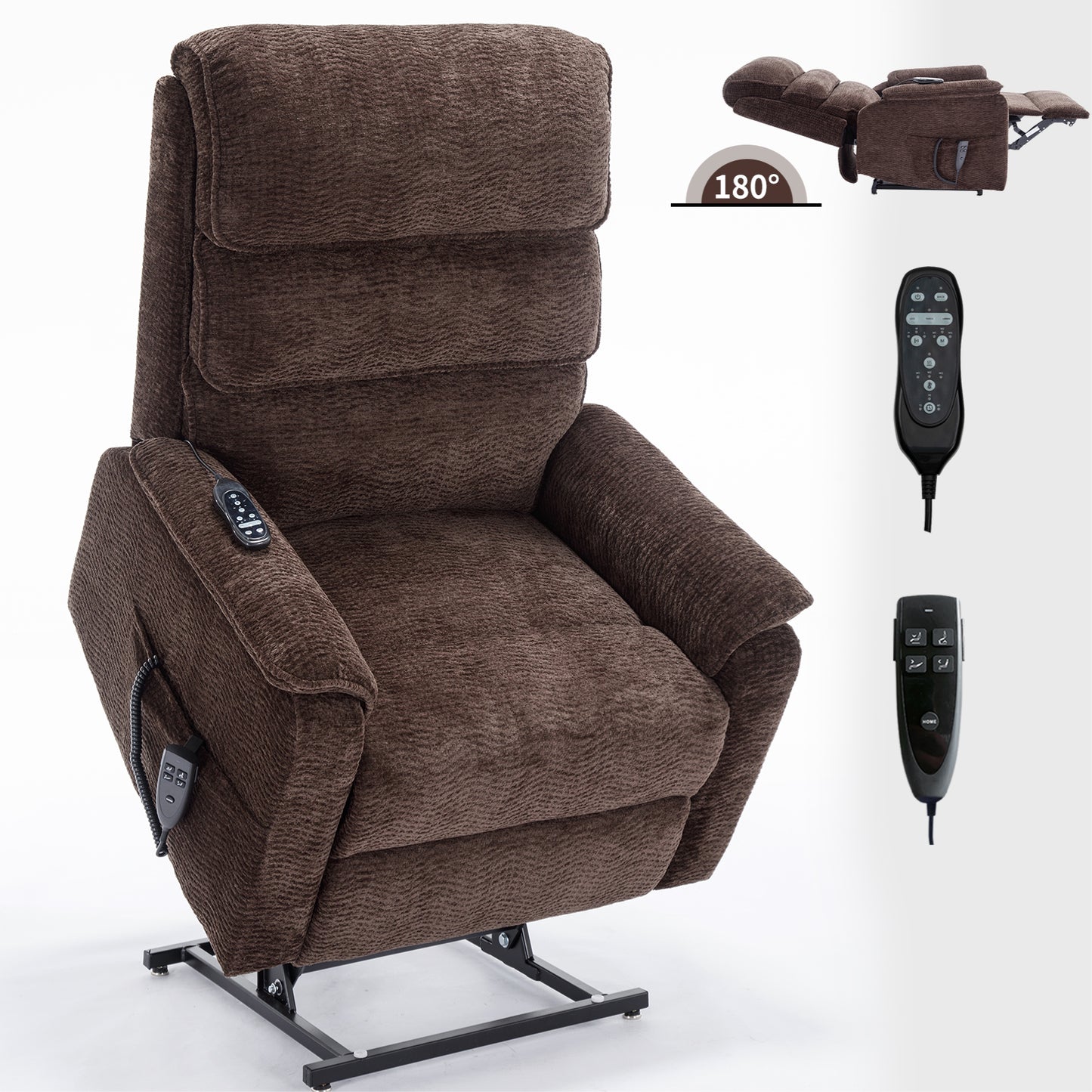 Hannah Power Lift Chenille Recliner Chair with Heat Massage - Brown