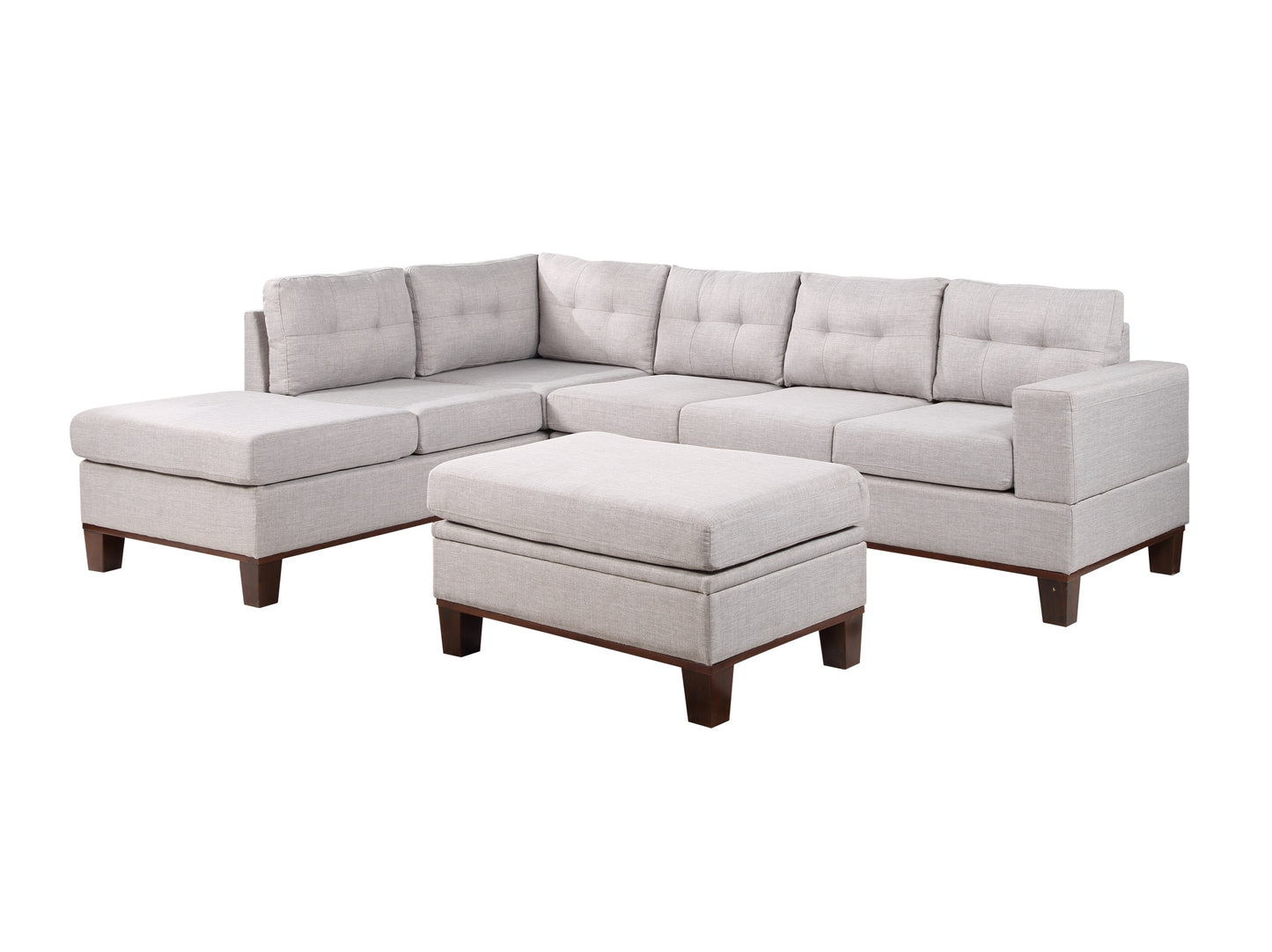 Hilo Fabric Reversible Sectional Sofa with Storage Ottoman - Light Gray