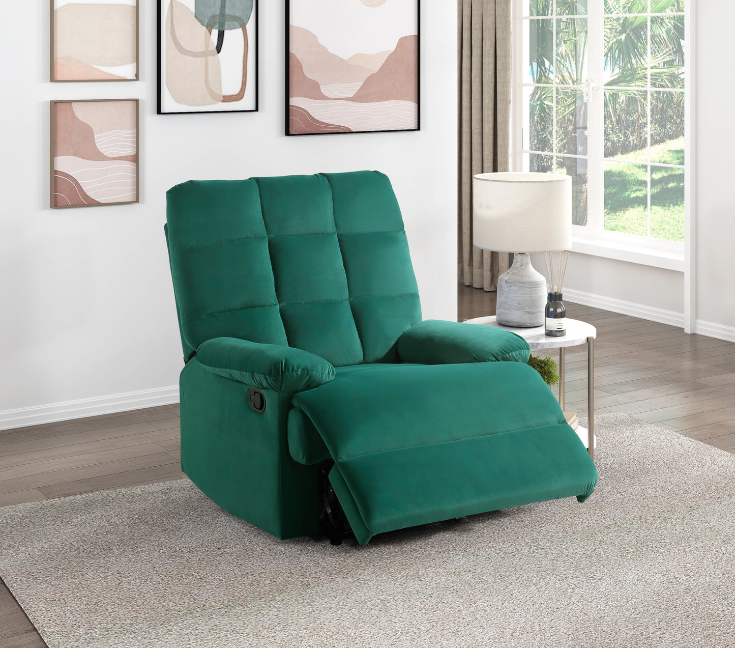 Ora Velvet Upholstery Square Tufted Recliner - Green