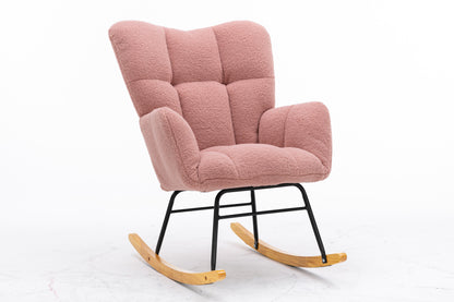 Noble Wool Fabric Upholstered Rocking Chair - Pink