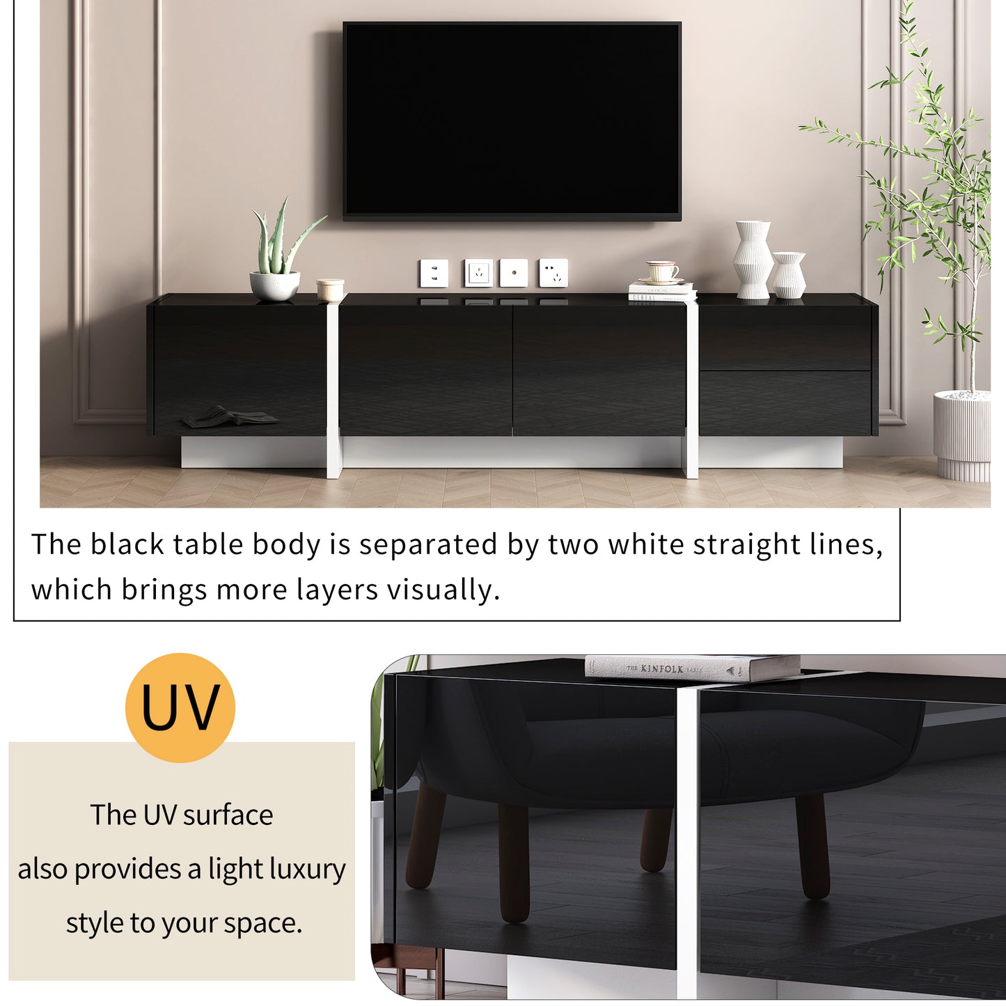 Terra White & Black Contemporary Rectangle Design TV Stand - Black