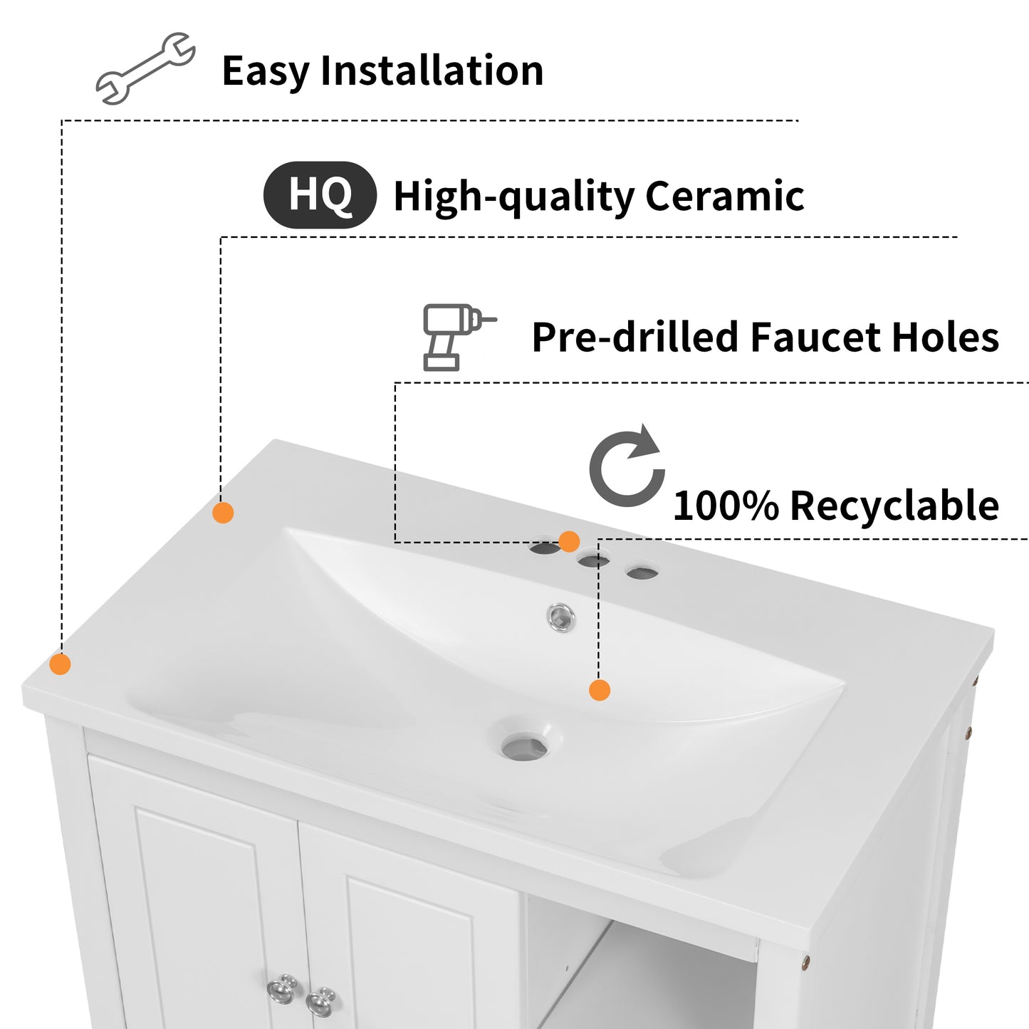 Wooden Bathroom Vanity with Ceramic Sink - White