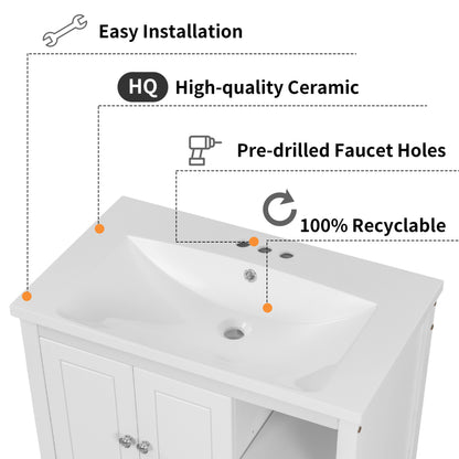 Wooden Bathroom Vanity with Ceramic Sink - White