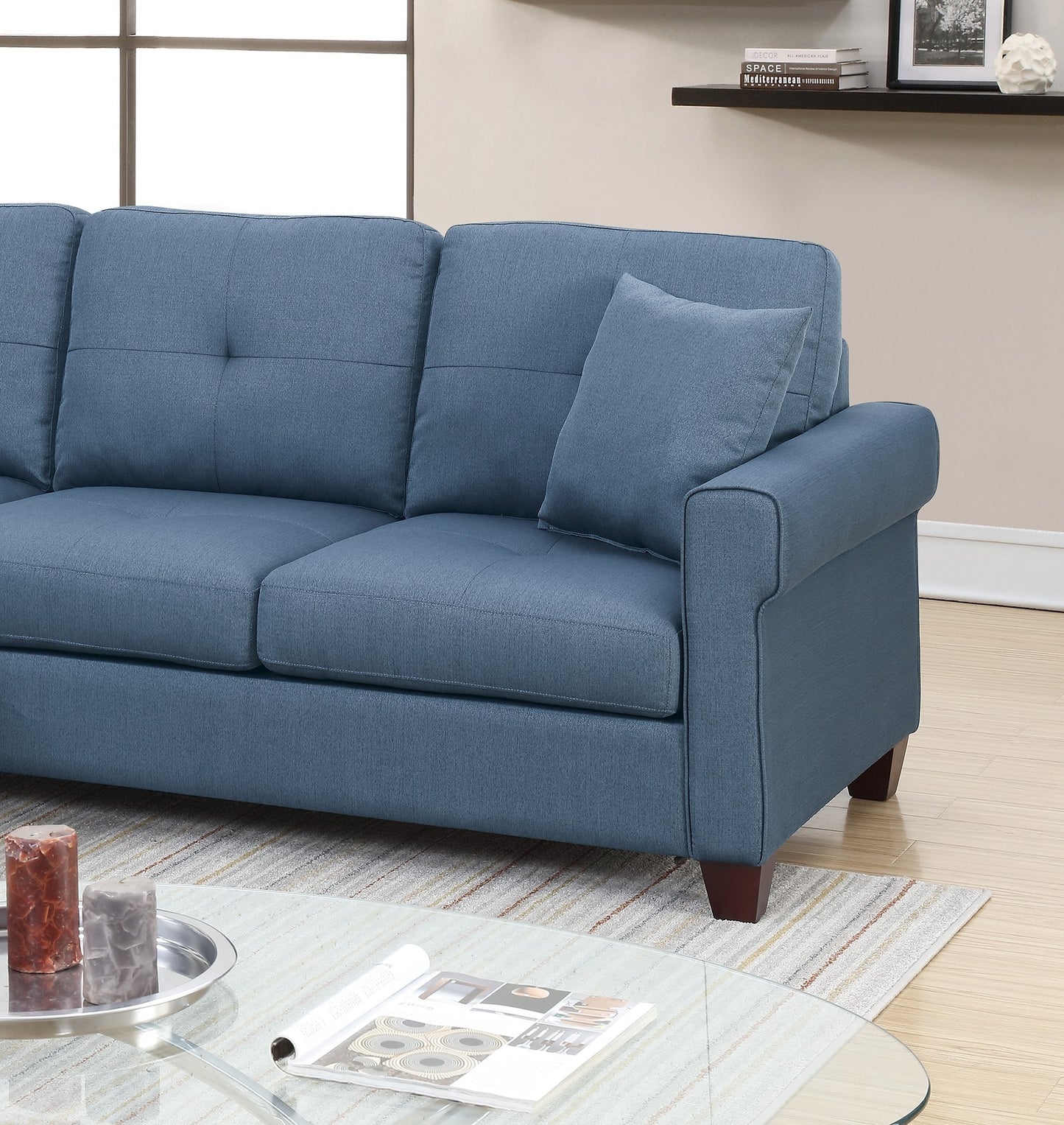 Freya Tufted Cushion Sectional Sofa Chaise  - Blue