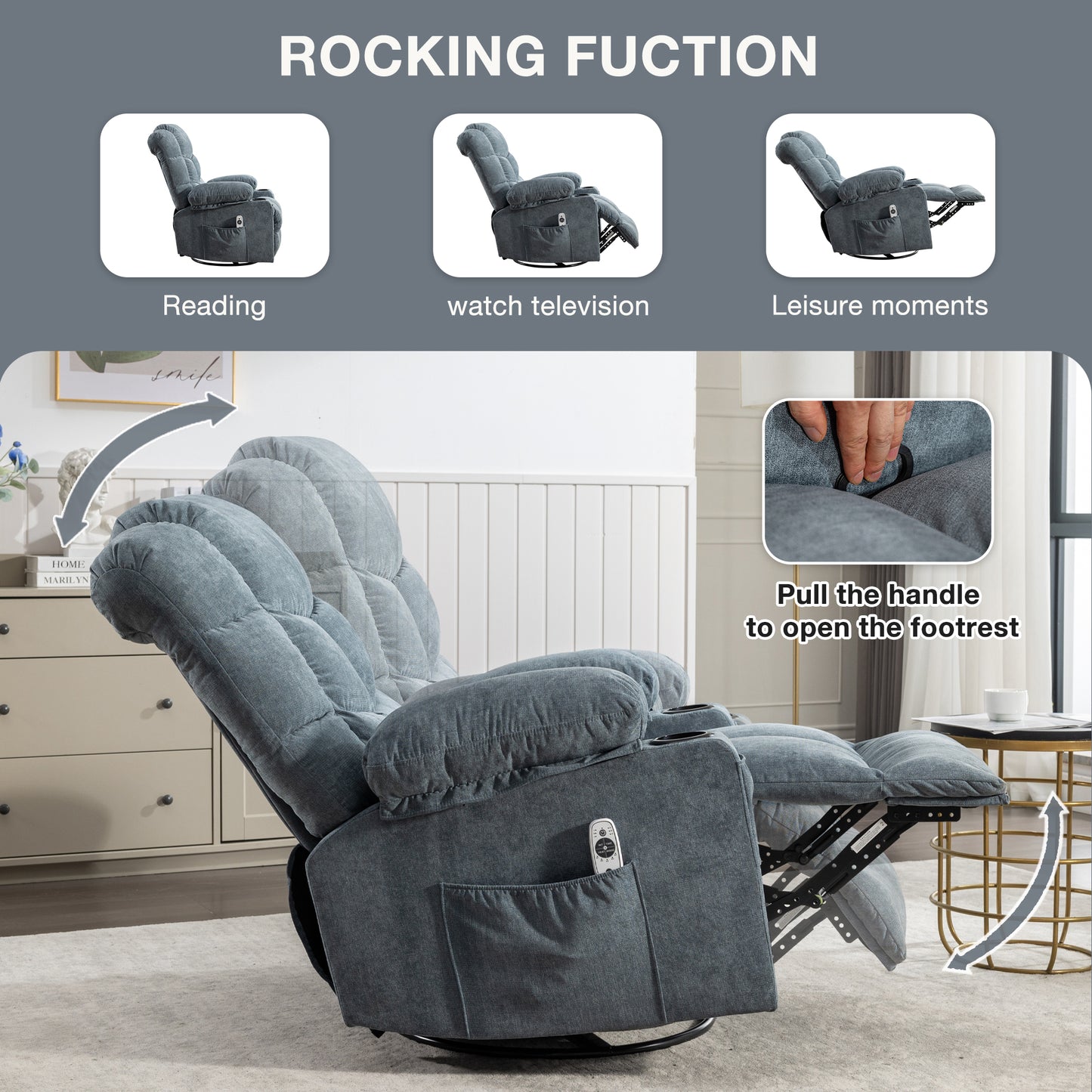 Cruiser Massage Rocker Recliner Chair - Blue