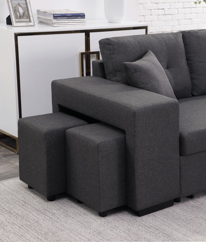 Dennis Fabric Reversible Sleeper Sectional with Storage Chaise and 2 Stools - Dark Gray