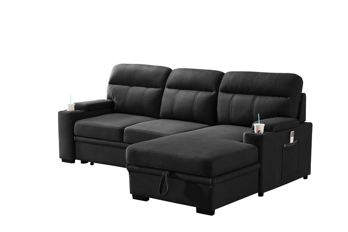 Kaden Fabric Sleeper Sectional Sofa Chaise - Black