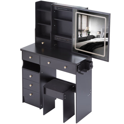 Yano Makeup Vanity Desk Set with LED Sliding Mirror - Black