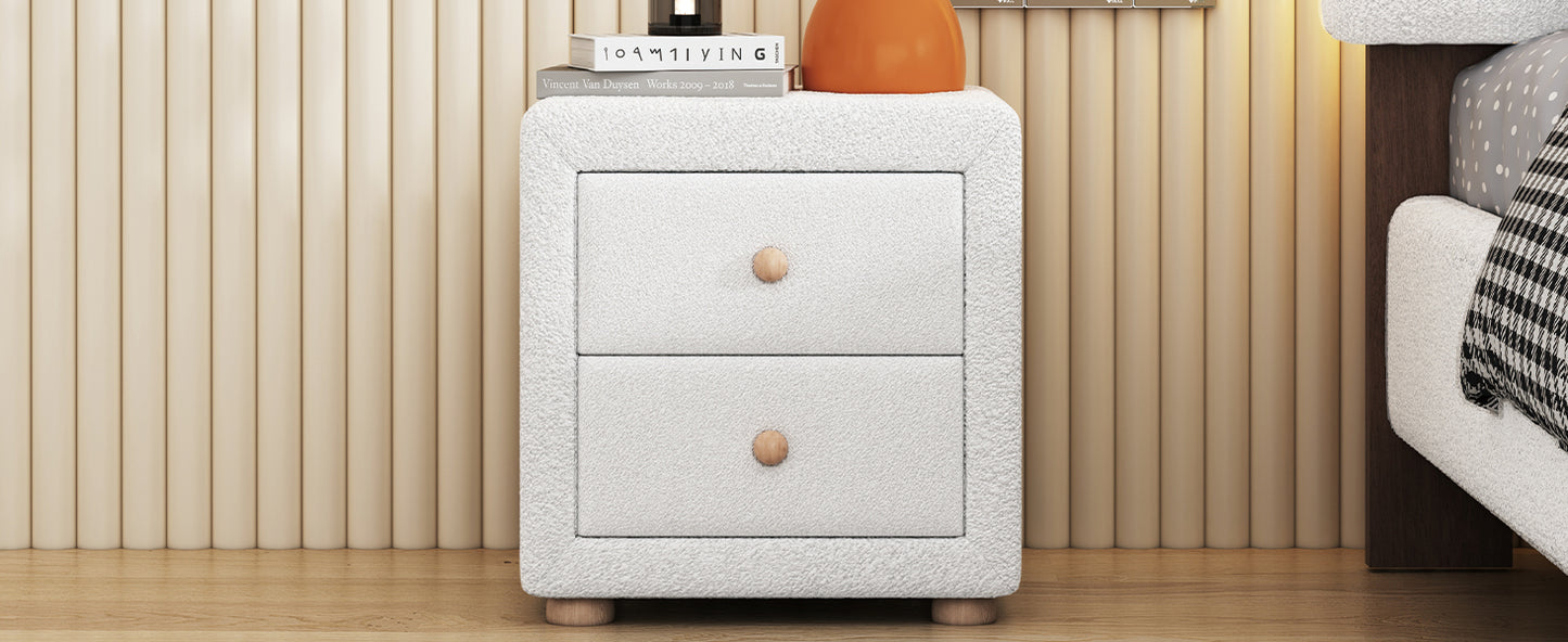 Teddy Fleece Nightstand with 2 Drawers - White