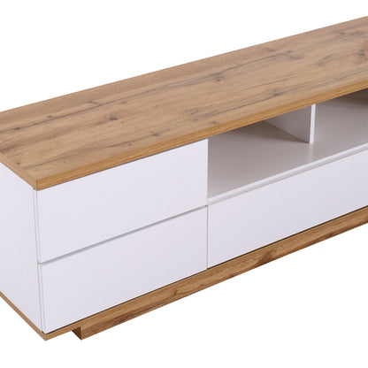 Dena Modern TV stand with Door Rebound Device - White+Natural