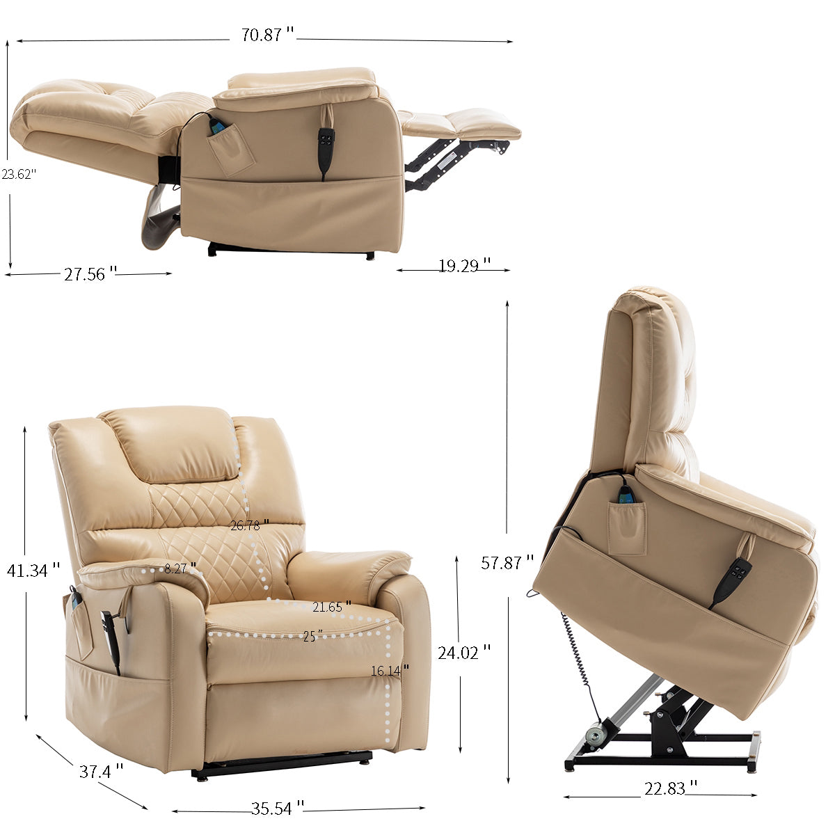 Eriga Power Lift Recliner Chair (180 degree lying flat) - Beige