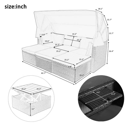 Getta Outdoor Patio Rectangle Daybed with Retractable Canopy - Gray