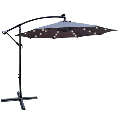 Alexa 10 ft Outdoor Umbrella Solar LED with Cross Base - Gray