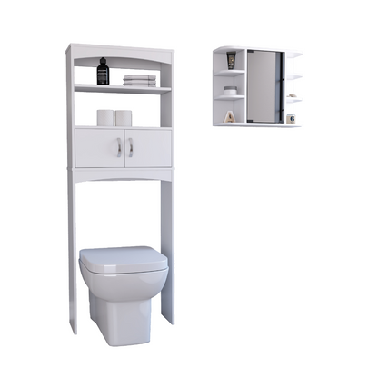 Hampton Bathroom Set ,Over The Toilet Cabinet +  Mirrored Medicine Cabinet - White