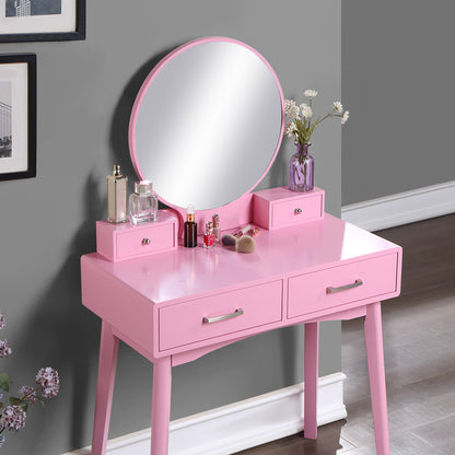 Liannon Wood Vanity and Stool Set - Pink