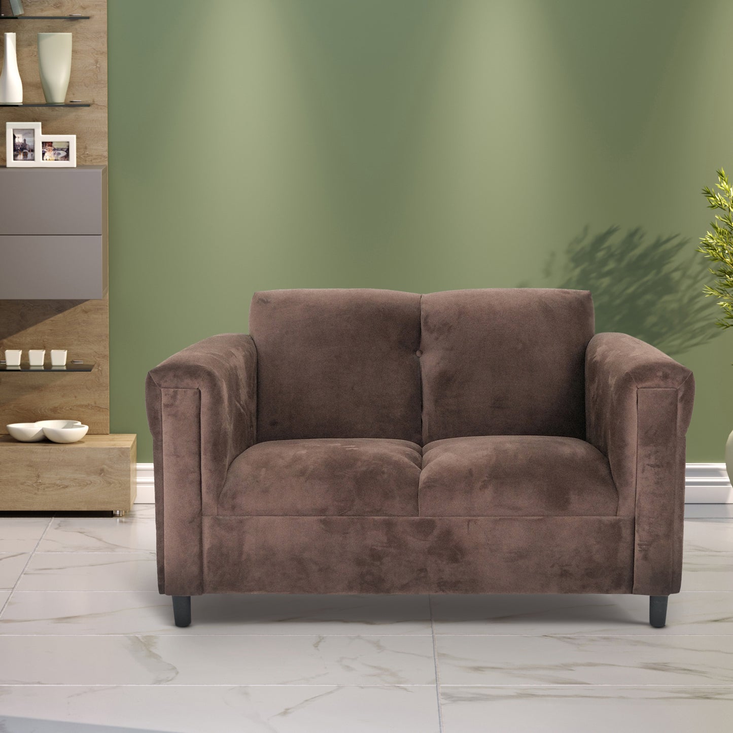 Trinity Suede Loveseat Sofa - Dark Brown