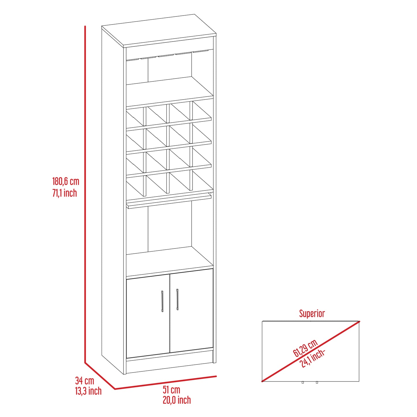 Wolcott 16-Bottle 1-Shelf Bar Cabinet - Black