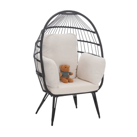 Mora Egg Wicker Outdoor Indoor Basket Chair - White Teddy