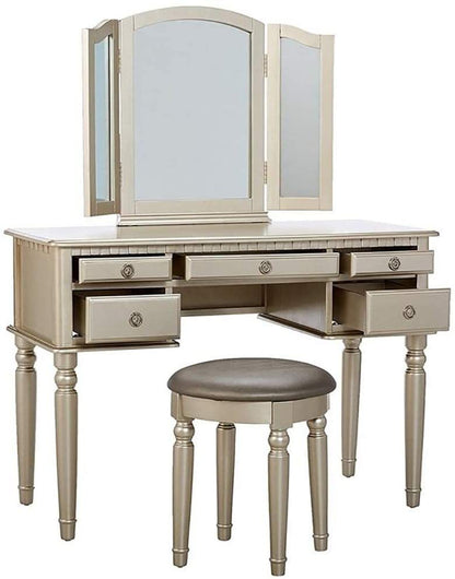 Arias Vanity Set with Foldable Mirror - Silver