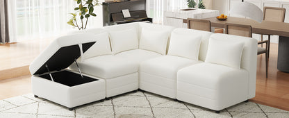 Lexi Sectional Sofa 5-seater Modular Couches with Storage Ottoman - Cream