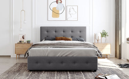 Draco Queen Size Platform Bed with 4 Drawers - Light Gray