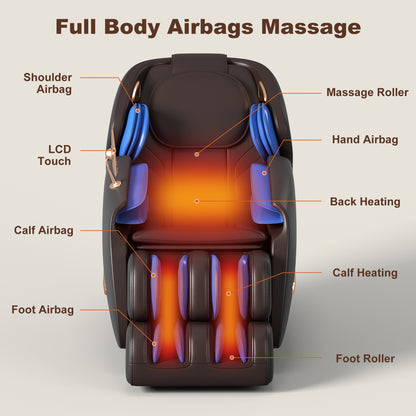 Elias Deluxe Zero Gravity Full Body Massage Chair with AI Voice Control - Black+Brown