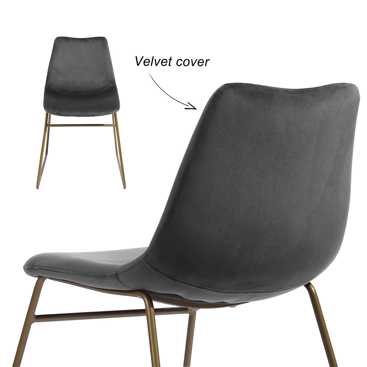 Brunson Velvet Dining Chairs w Golden Metal Leg (Set of 2) - Gray