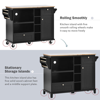 Retro Kitchen Island Cart with Storage Cabinet -Black