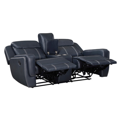 Bender Dual Reclining Loveseat with Center Console - Blue