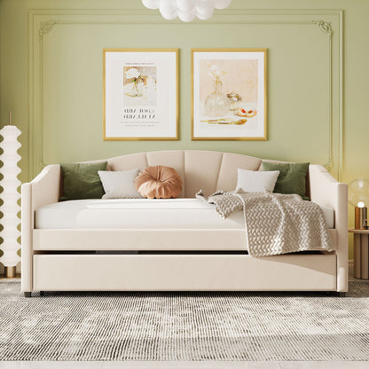 Travis Twin Size Upholstered Daybed with Trundle - Beige