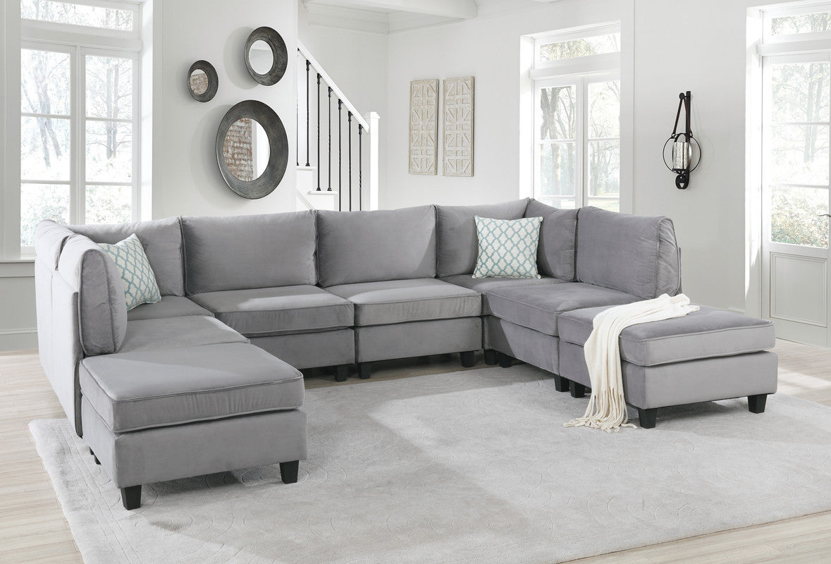 Zelmira Velvet 8Pc Modular Sectional Sofa - Gray