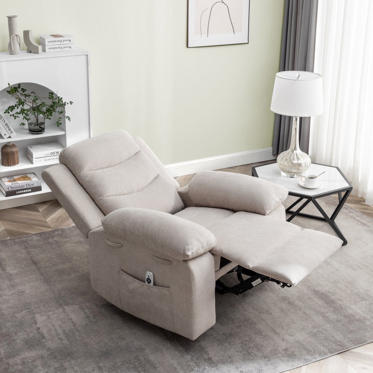 Equinox Power Recliner Chair with Adjustable Massage Function - Beige